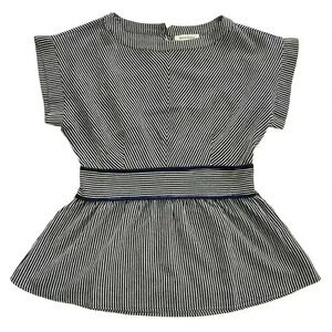 Monteau Los Angeles Navy Blue & White Striped Short-Sleeve Blouse, EUC, Size S